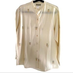 Coldwater Creek Handwoven Cream Pineapple Shirt Sm
